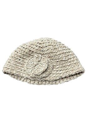 Handmade Medium Beige Crochet Beanie Flower Accent Cozycore Whimsical